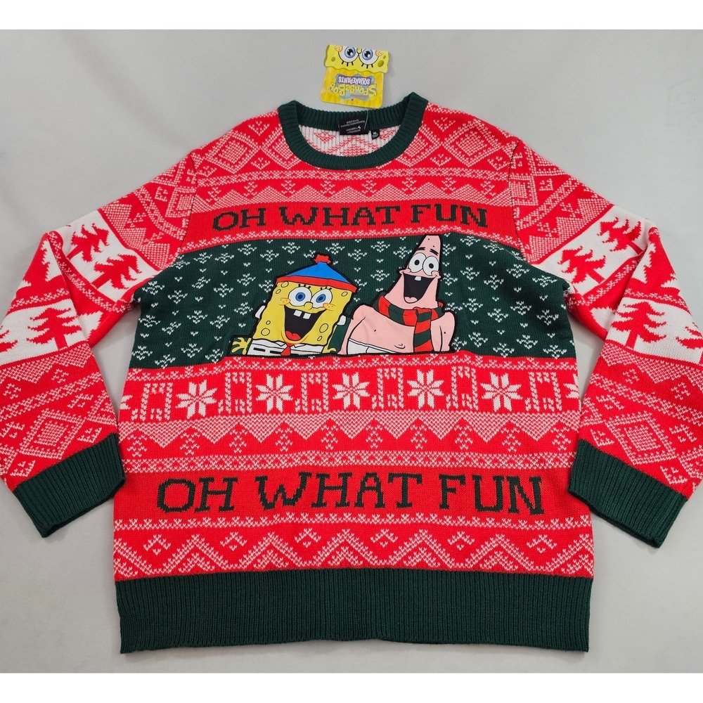 Nickelodeon men ugly sweater men XL red green acrylic SpongeBob $48 unisex